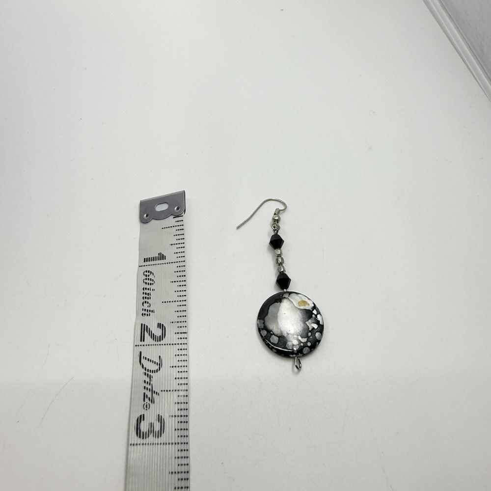 Black White Speckled Stone Dangle Earrings Gothic Boho Statement Jewelry - Picture 8 of 9